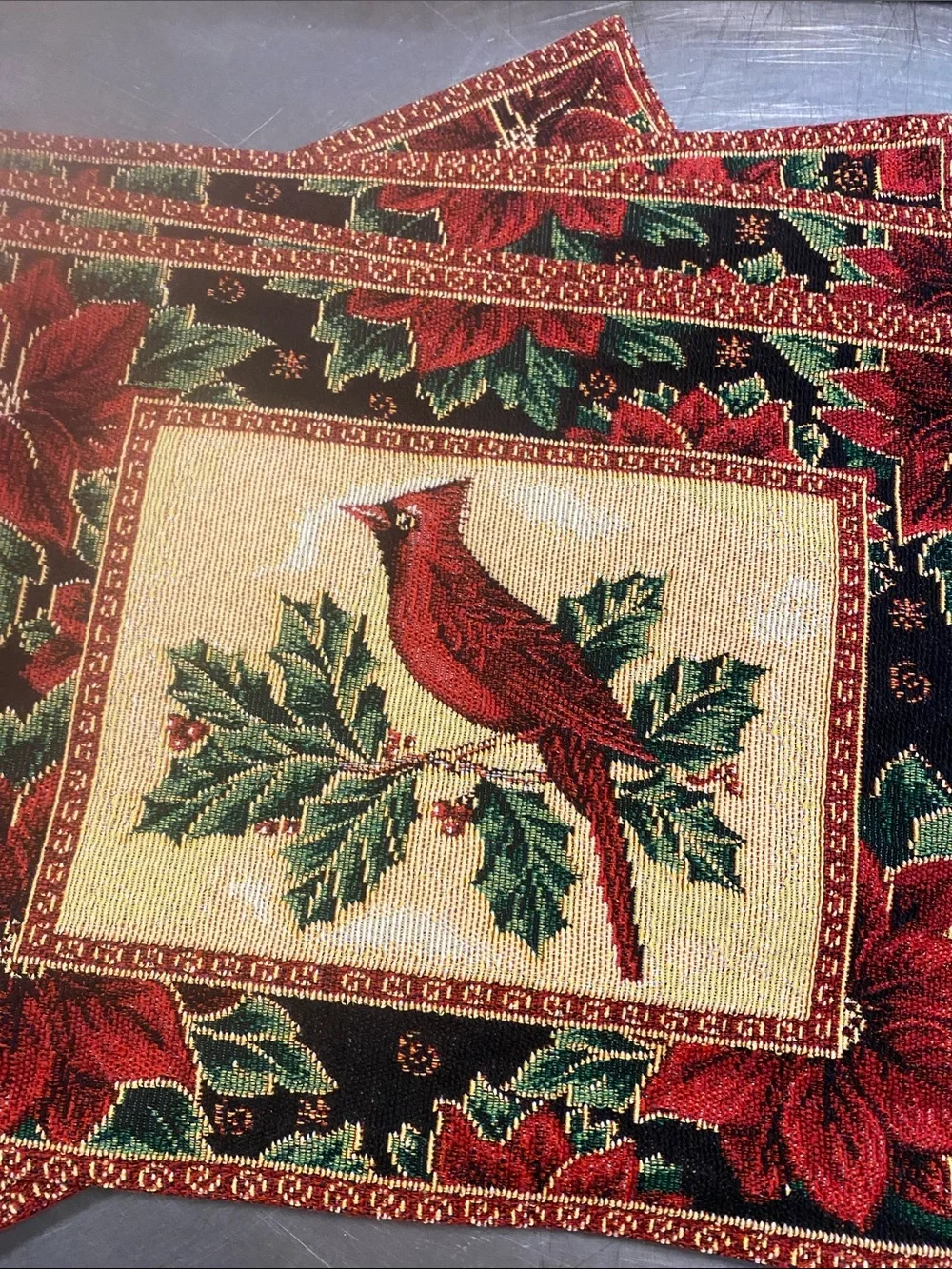 Set of 6 Vintage Tapestry Christmas Cardinal placemats